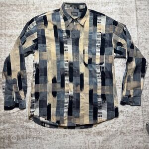 Riscato Mens Large Abstract Print Button Down Work Dress Shirt